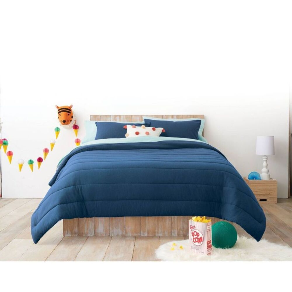 Pillowfort - Full/Queen Channel Jersey Kids' Comforter Set Navy Navy